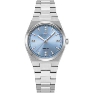 Christophe Duchamp Attitude Double Diamond (dames) - Blauwe wijzerplaat met zilverkleurige kast en zilverkleurige roestvrijstalen band
