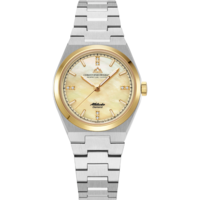 Attitude Double Diamond (dames) - Champagnekleurige wijzerplaat met zilver- en goudkleurige kast en zilverkleurige roestvrijstalen band.