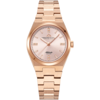 Attitude Double Diamond (dames) - Roségouden wijzerplaat met roségouden kast en roségouden roestvrijstalen band.