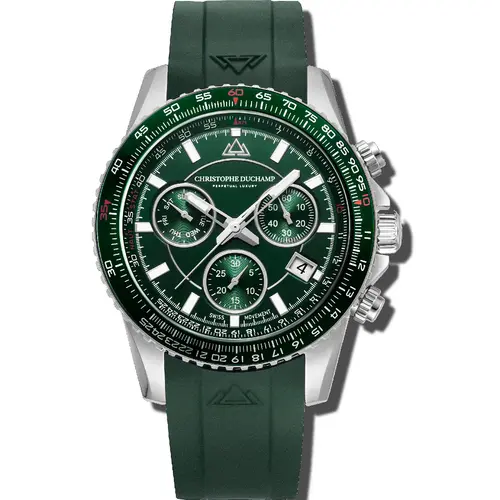 Christophe Duchamp Velocite V2 - Groene wijzerplaat met zilverkleurige kast en groene rubberen band