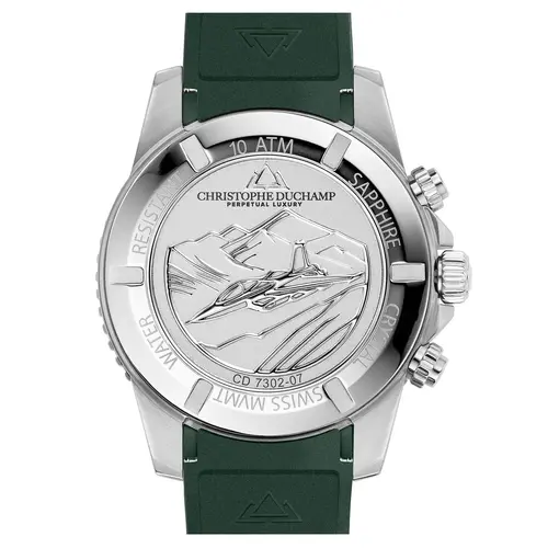 Christophe Duchamp Velocite V2 - Groene wijzerplaat met zilverkleurige kast en groene rubberen band