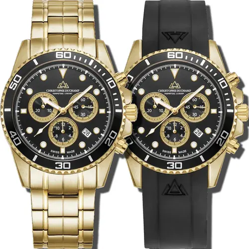 Christophe Duchamp Christophe Duchamp Marine Chrono II (heren) – Zwarte Wijzerplaat met Zilverkleurige  Kast en Zwarte Rubberband