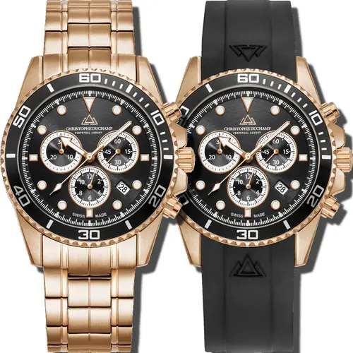 Christophe Duchamp Christophe Duchamp Marine Chrono II (heren) – Zwarte Wijzerplaat met Zilverkleurige Kast en Zwarte Rubberband