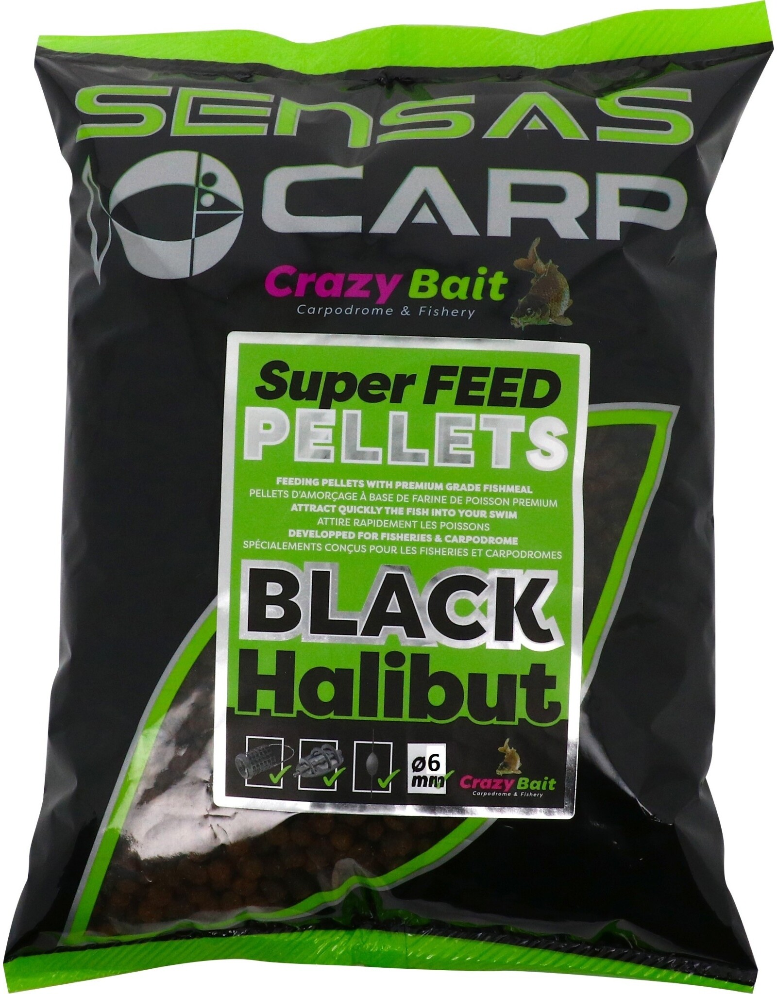 Sensas SUPER FEED PELLETS BLACK HALIBUT 6MM