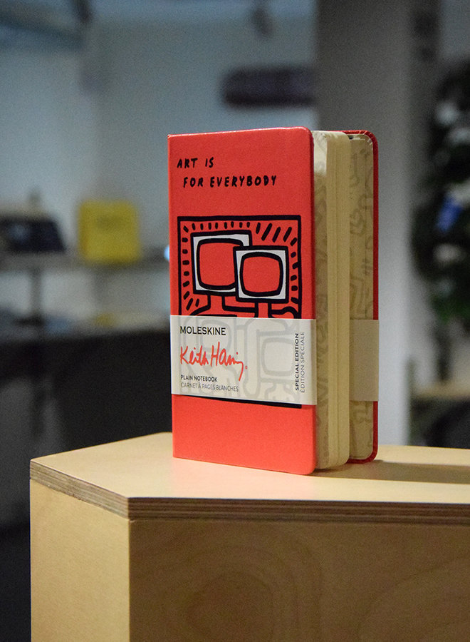 Limited edition Keith Haring pocket notebook (A6), plain paper.