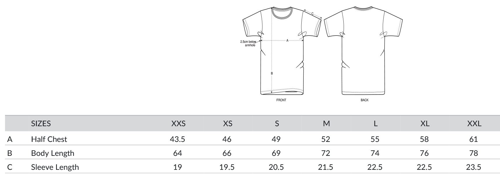 T-shirt size guide