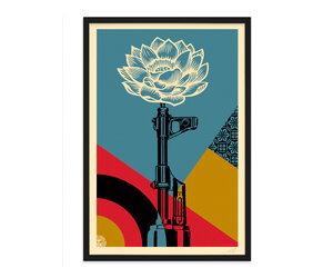 額装済/AK-47 Lotus 手書きサイン入り（オベイ）/アートポスター Shepard Fairey - AK-47 Lotus, Signed Offset Lithograph - STRAAT