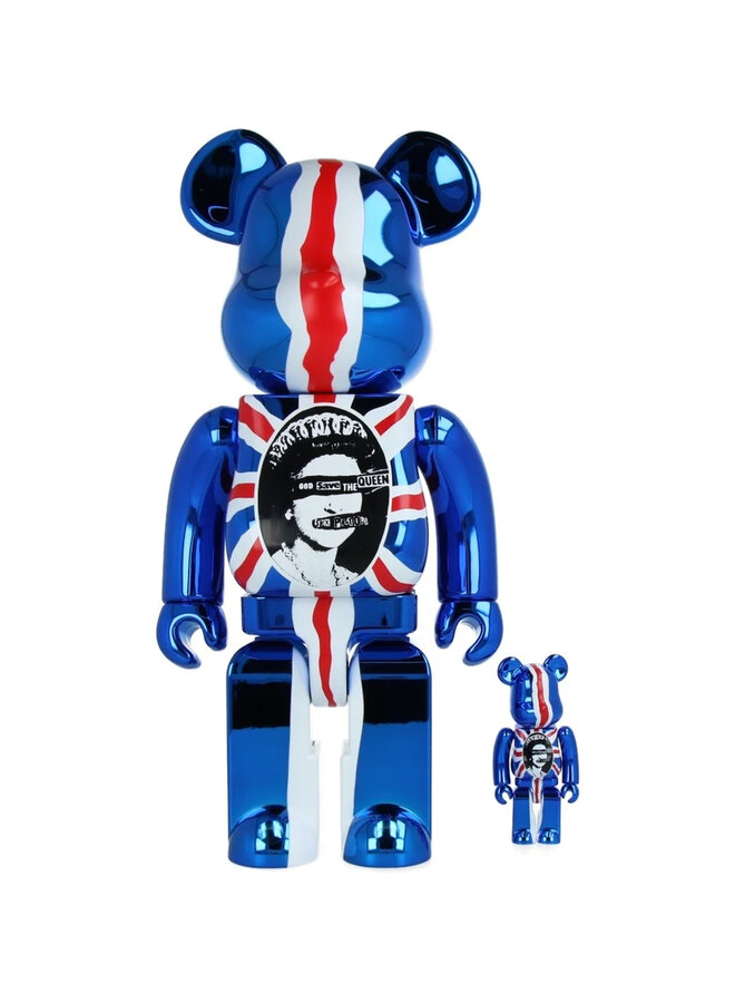 400% & 100% Bearbrick Set - Sex Pistols - God Save The Queen (Chrome)