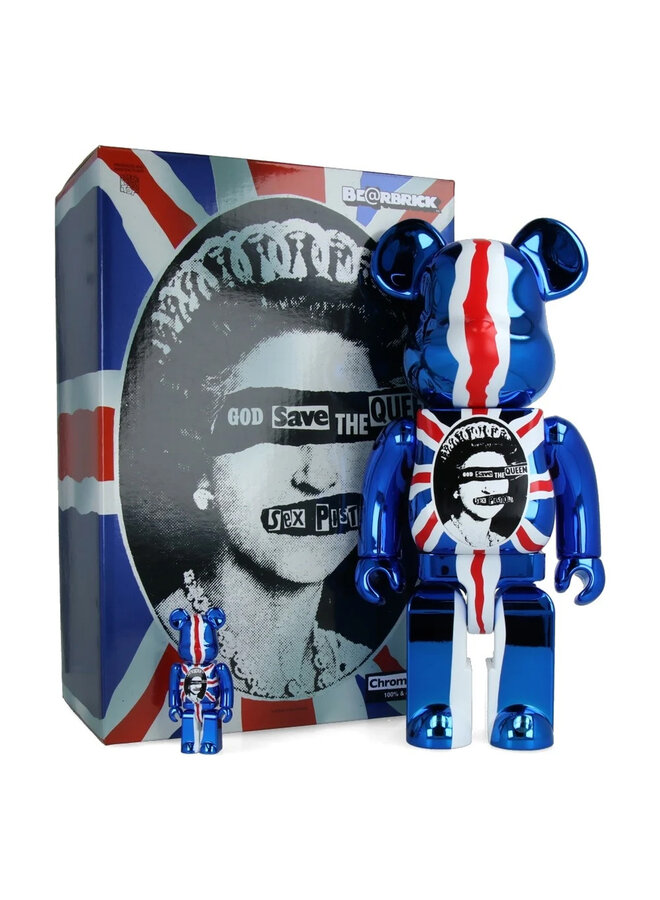 400% & 100% Bearbrick Set - Sex Pistols - God Save The Queen (Chrome)