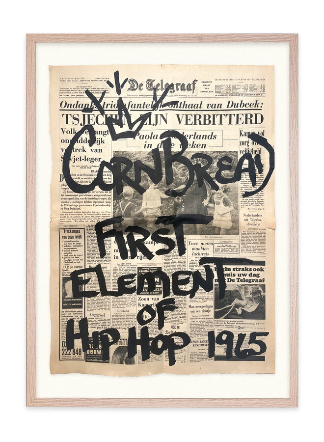 Cornbread Tags De Telegraaf: First Element of Hip Hop #2 1965, 2021 (schweppes)