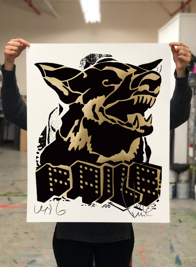 FAILE - FAILE Dog Black Gold, signed print