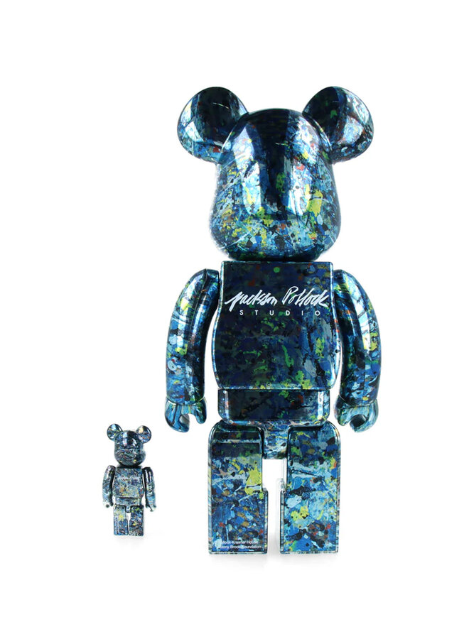 400% & 100% Bearbrick Set - Jackson Pollock Studio (Chrome Ver.)