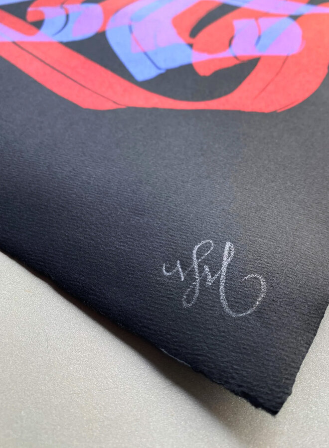 Niels Shoe Meulman - Unruly Shoe (iridescent red / blue), framed screen print