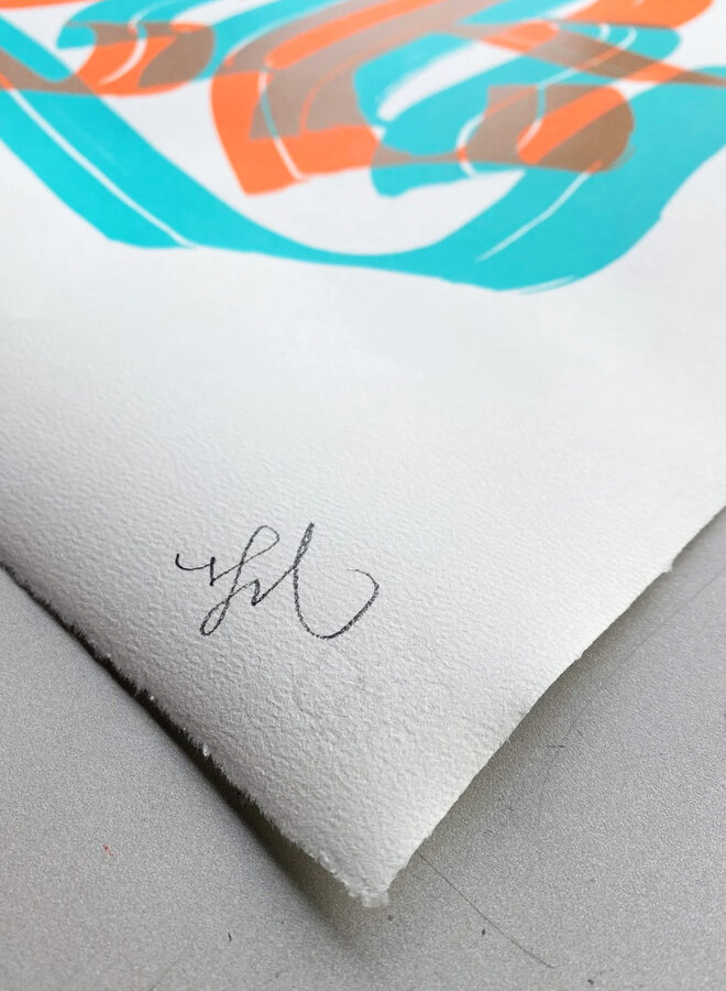 Niels Shoe Meulman - Unruly Shoe (turquoise / orange), framed screen print