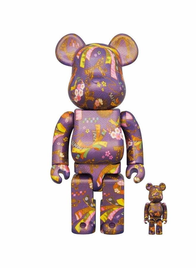 400% + 100% Bearbrick Set - Chiyogami II (Purple ed.)