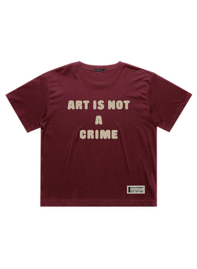 ART IS NOT A CRIME Cropped T-shirt - Bordeaux