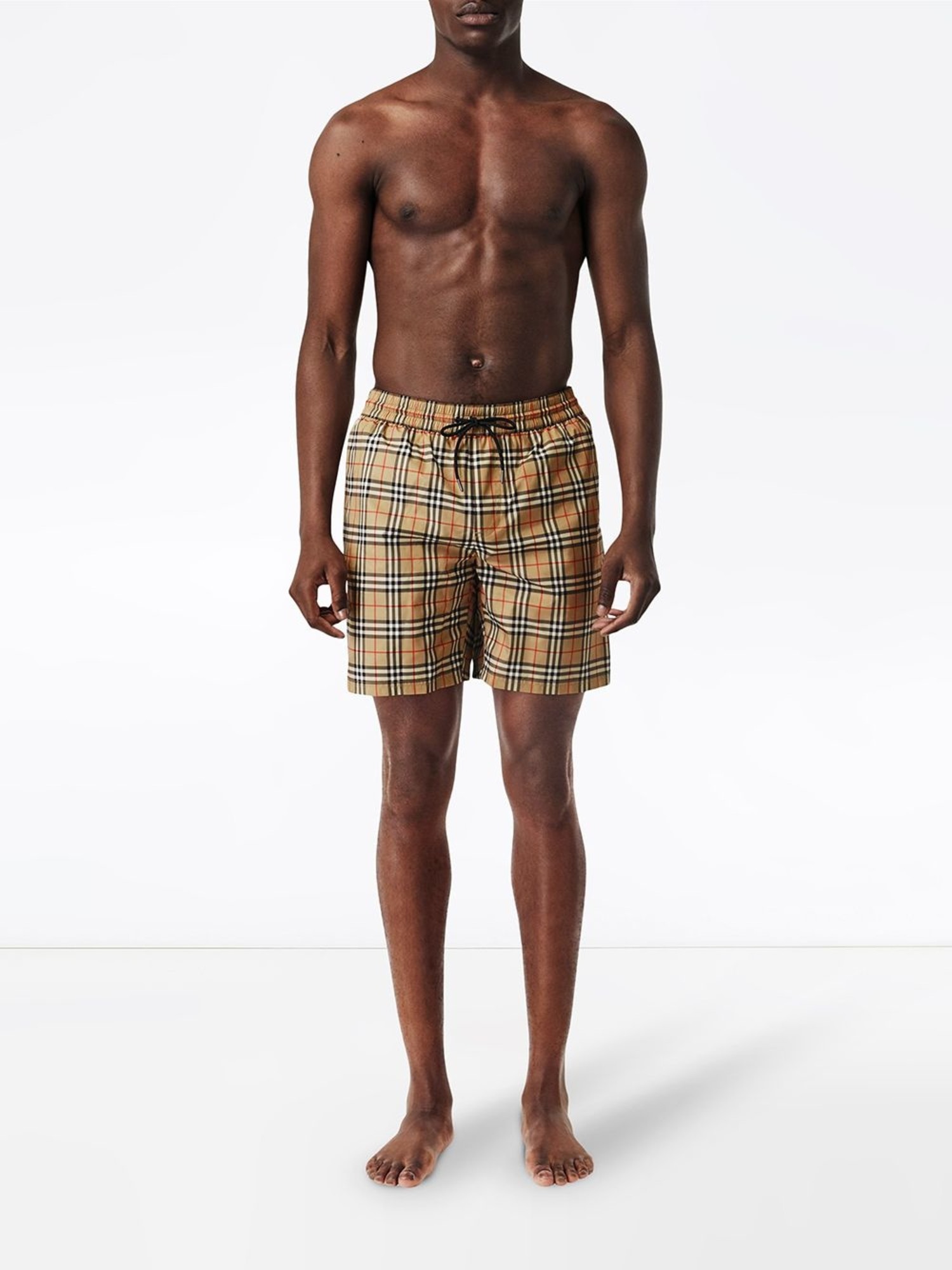 small scale check drawcord swim shorts