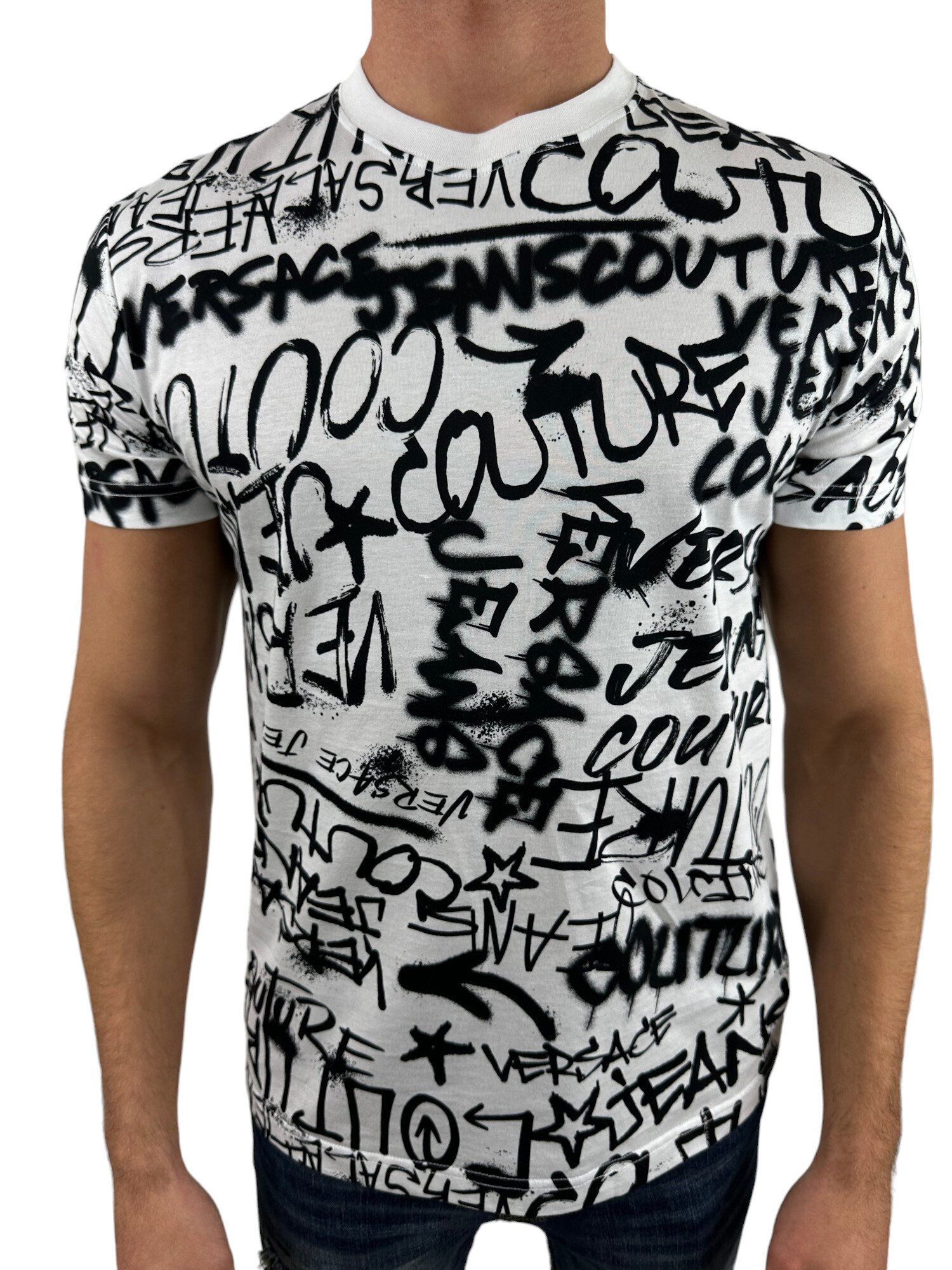 Versace Jeans Couture T Shirt S Print All Over FW23 White Luna