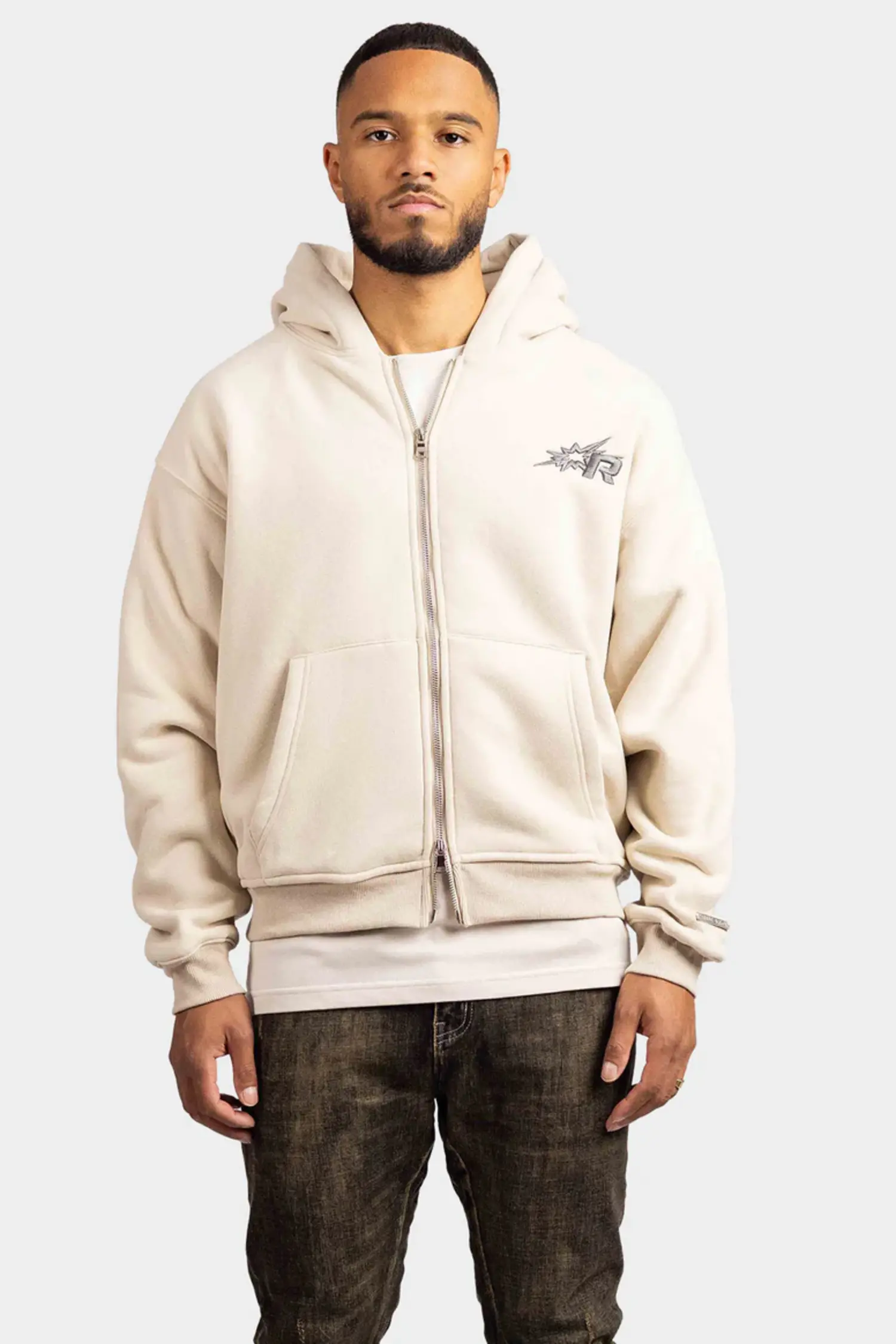 Rivero Vest WCFN Dropped Shoulder Zip Hoodie FW23 Nude Beige