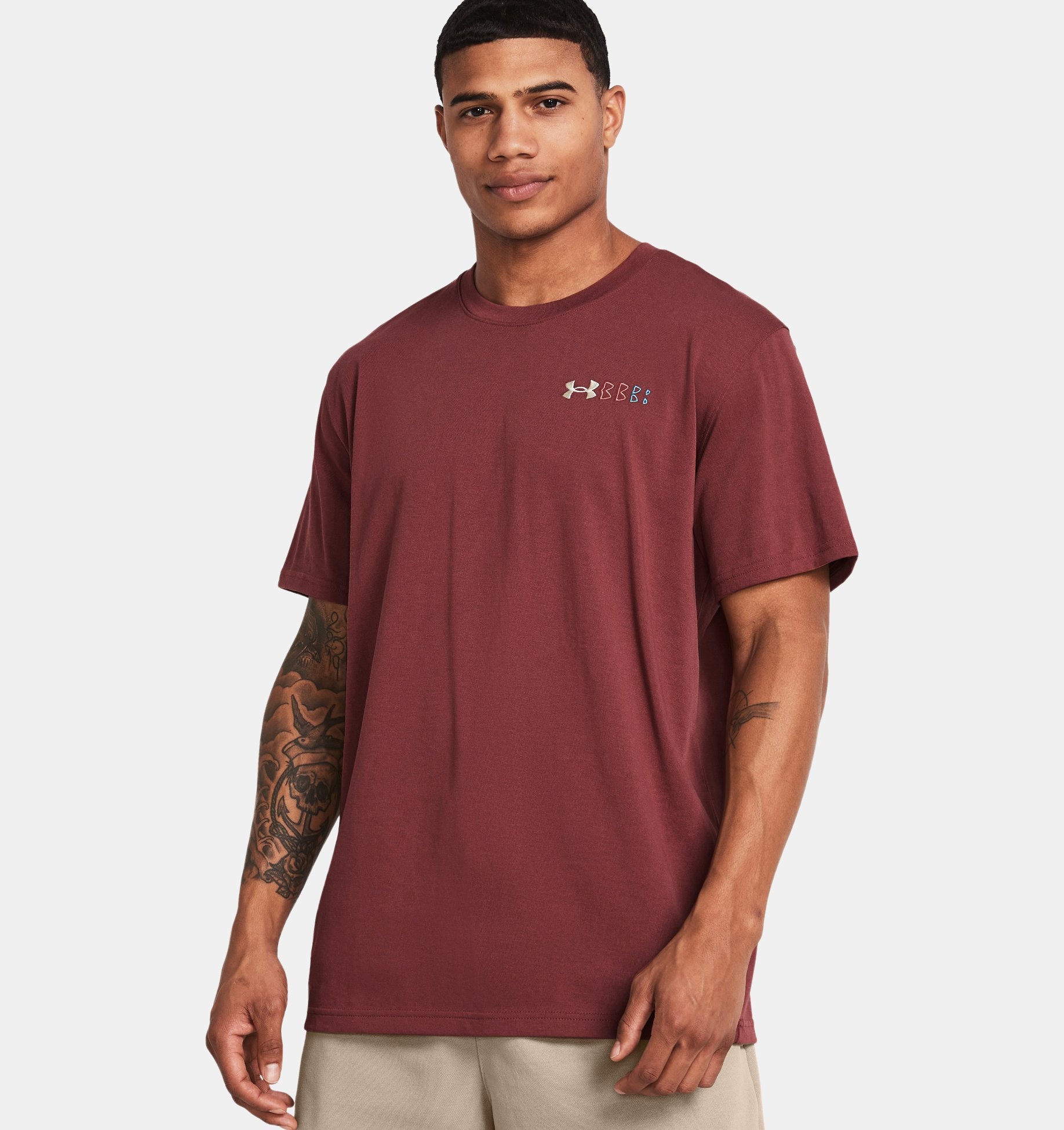 Under Armour TShirt HW LC Logo Repeat SS24 Cinna Red Luna