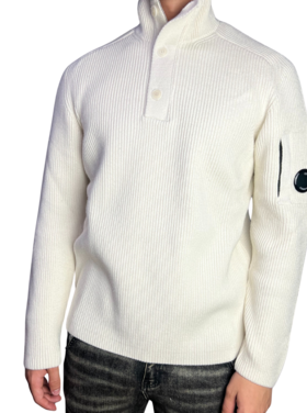 CP Company CP Company Polo Sweater Full Rib FW25 Gauze White