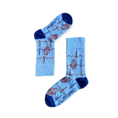 Medsocks Medsocks Zorgsokken ECG Hartslag blauw-rood Medsocks Medsocks Zorgsokken ECG Hartslag blauw-rood