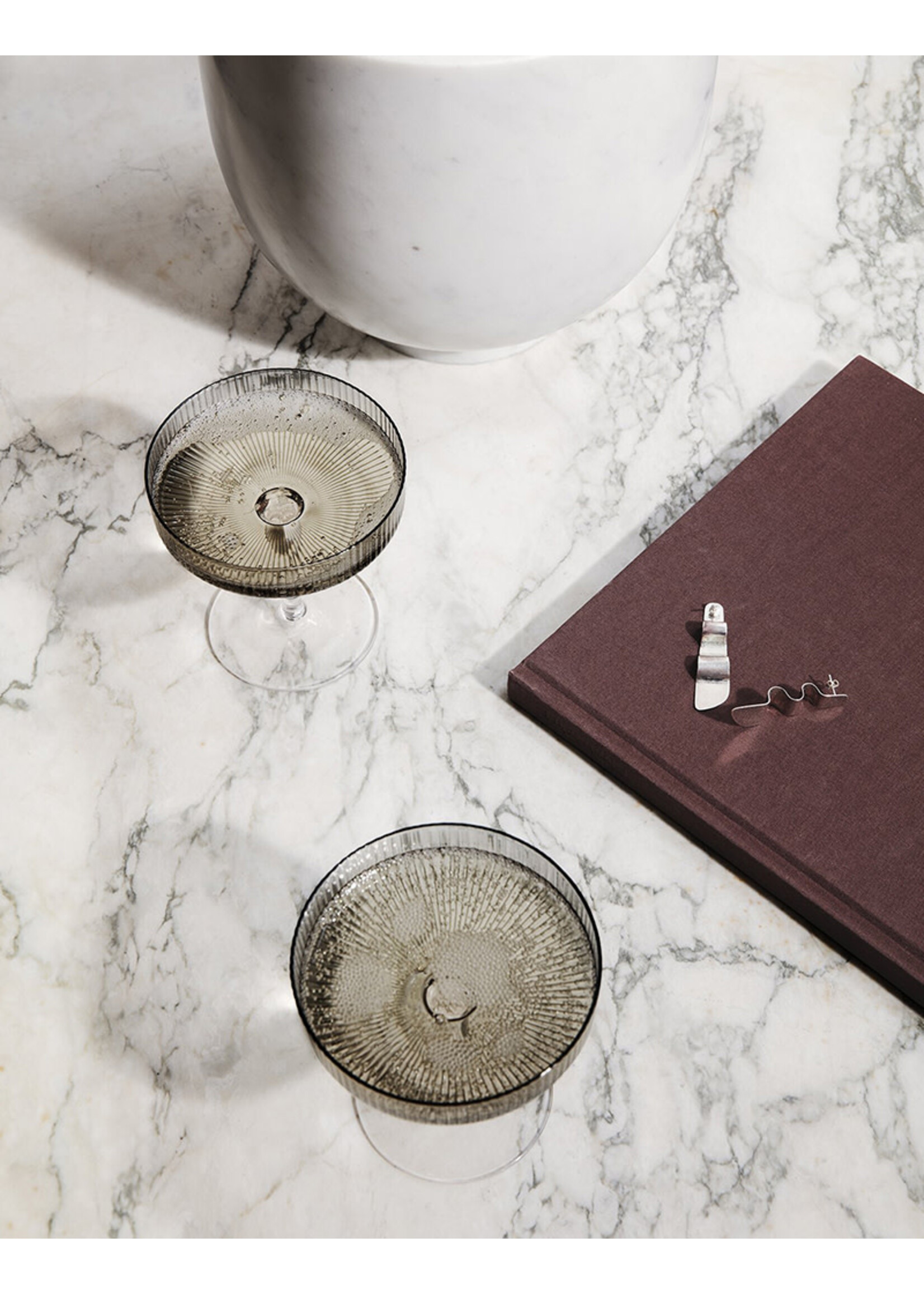 Ferm Living Ripple Champagne Saucers - Set of 2 - Smoked Grey