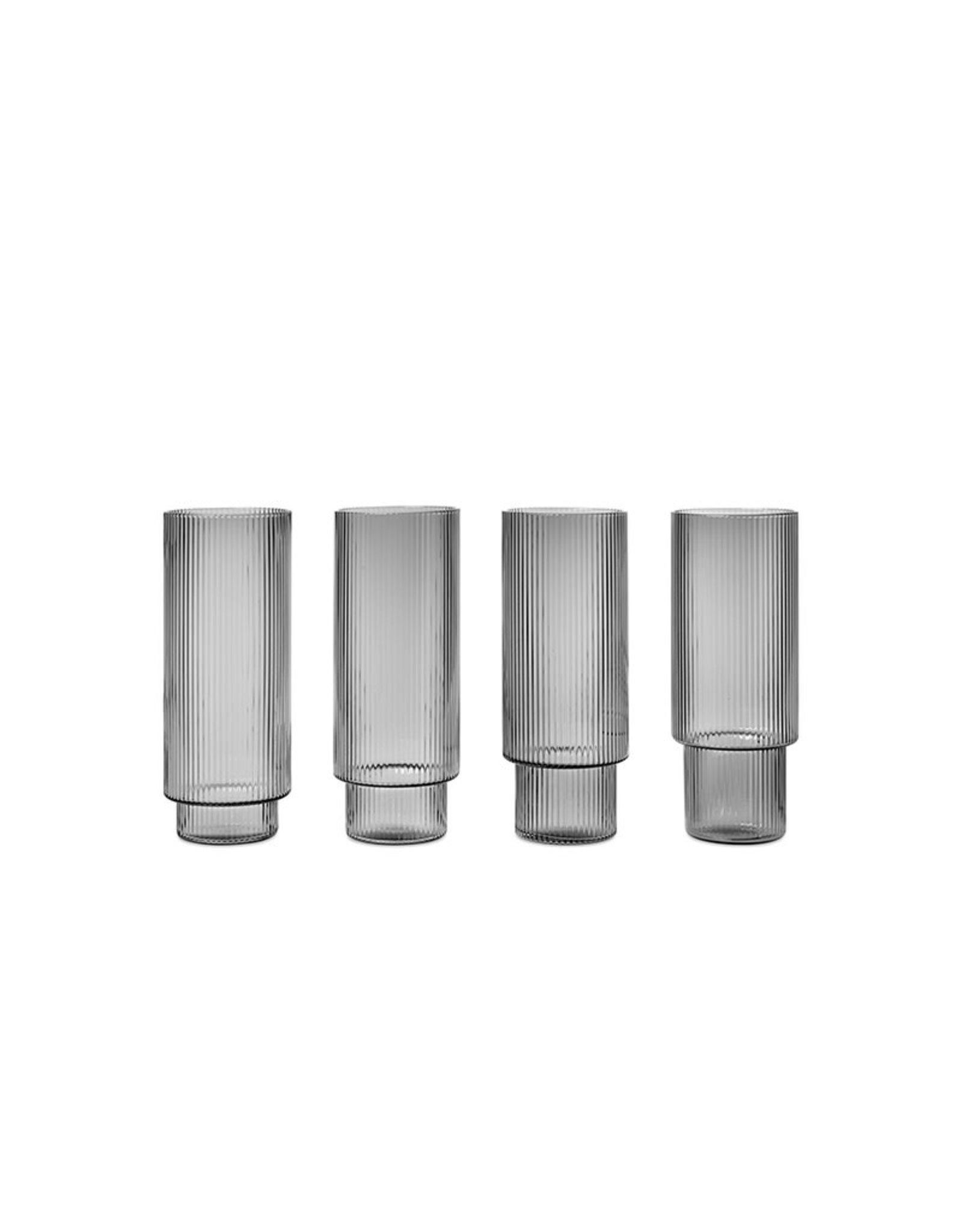Ferm Living Ripple Long Drink Glasses - Set of 4 - Smoked Grey