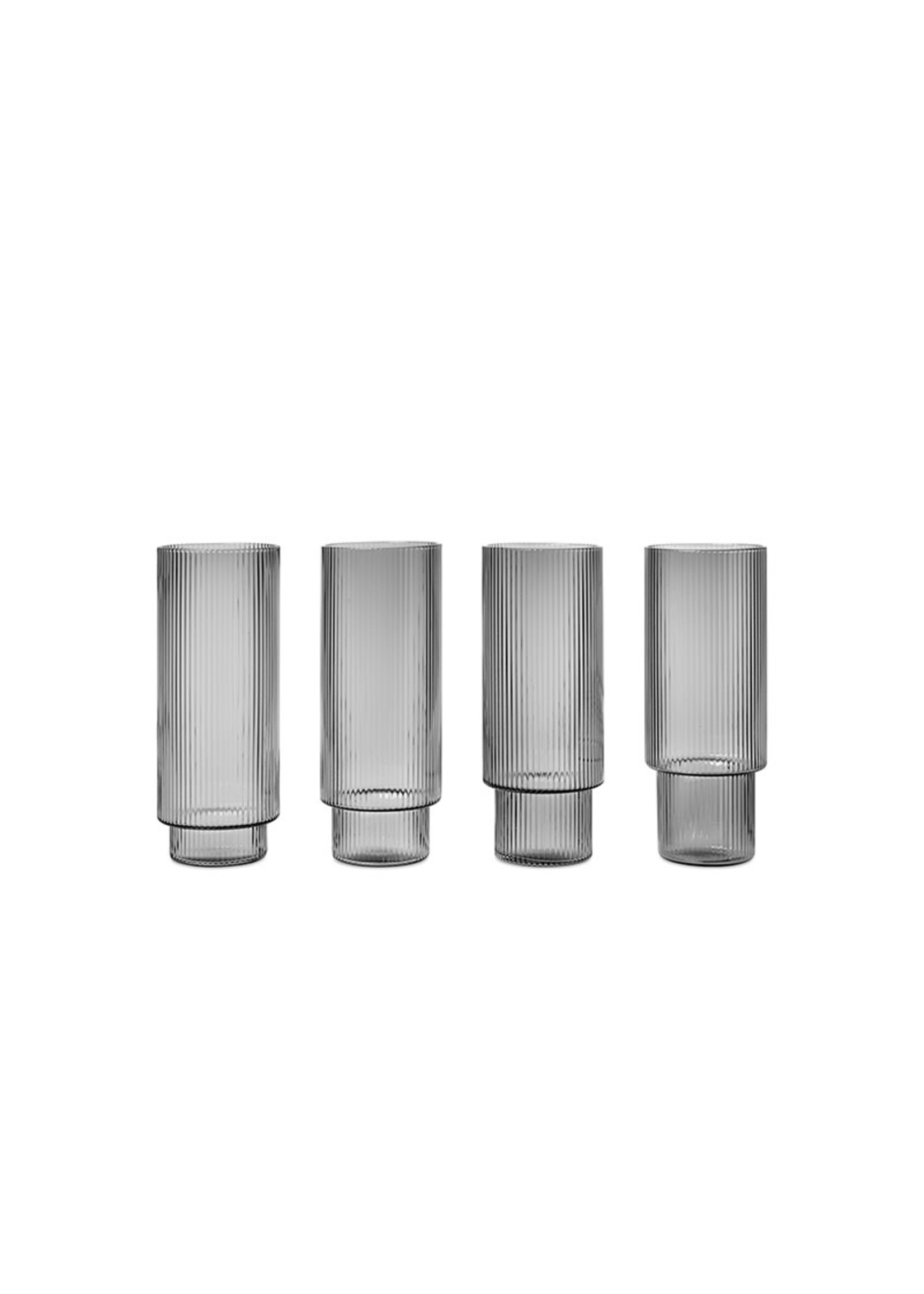 Ferm Living Ripple Long Drink Glasses - Set of 4 - Smoked Grey