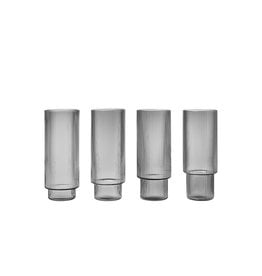 Ferm Living Ripple Long Drink Glasses - Set of 4 - Smoked Grey