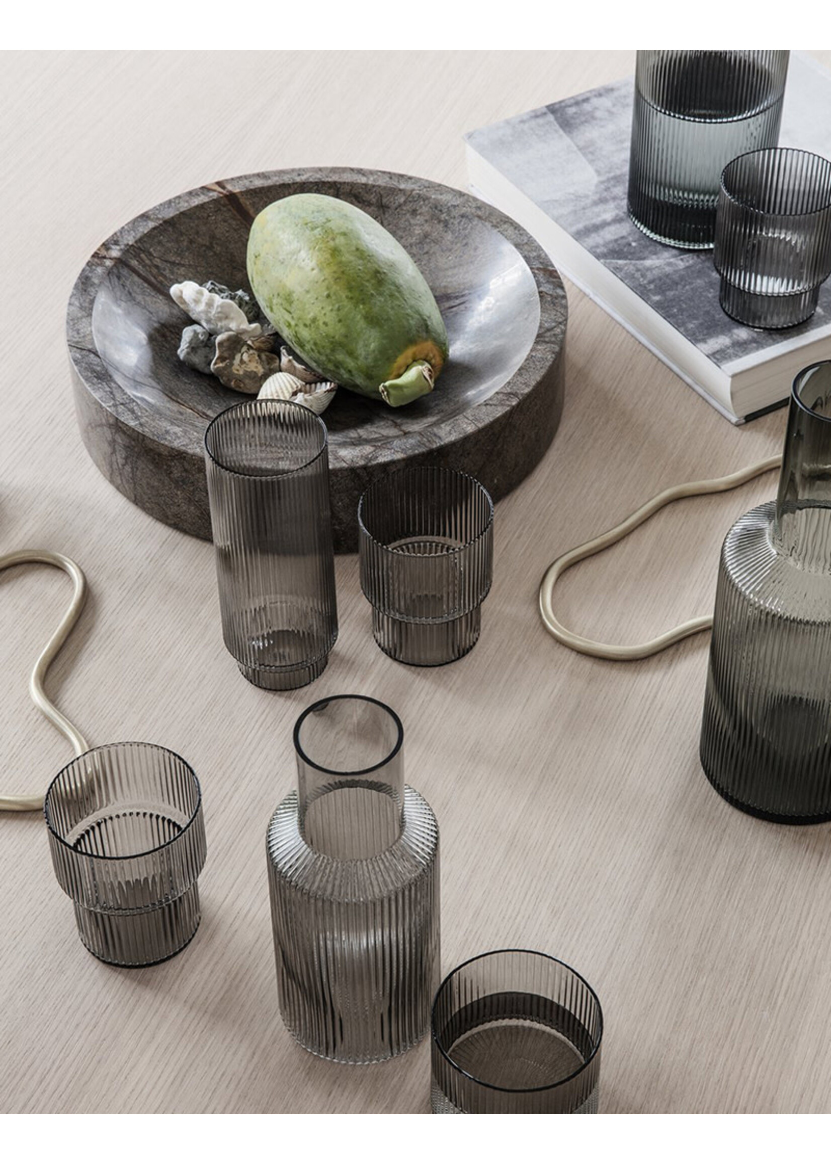Ferm Living Ripple Long Drink Glasses - Set of 4 - Smoked Grey