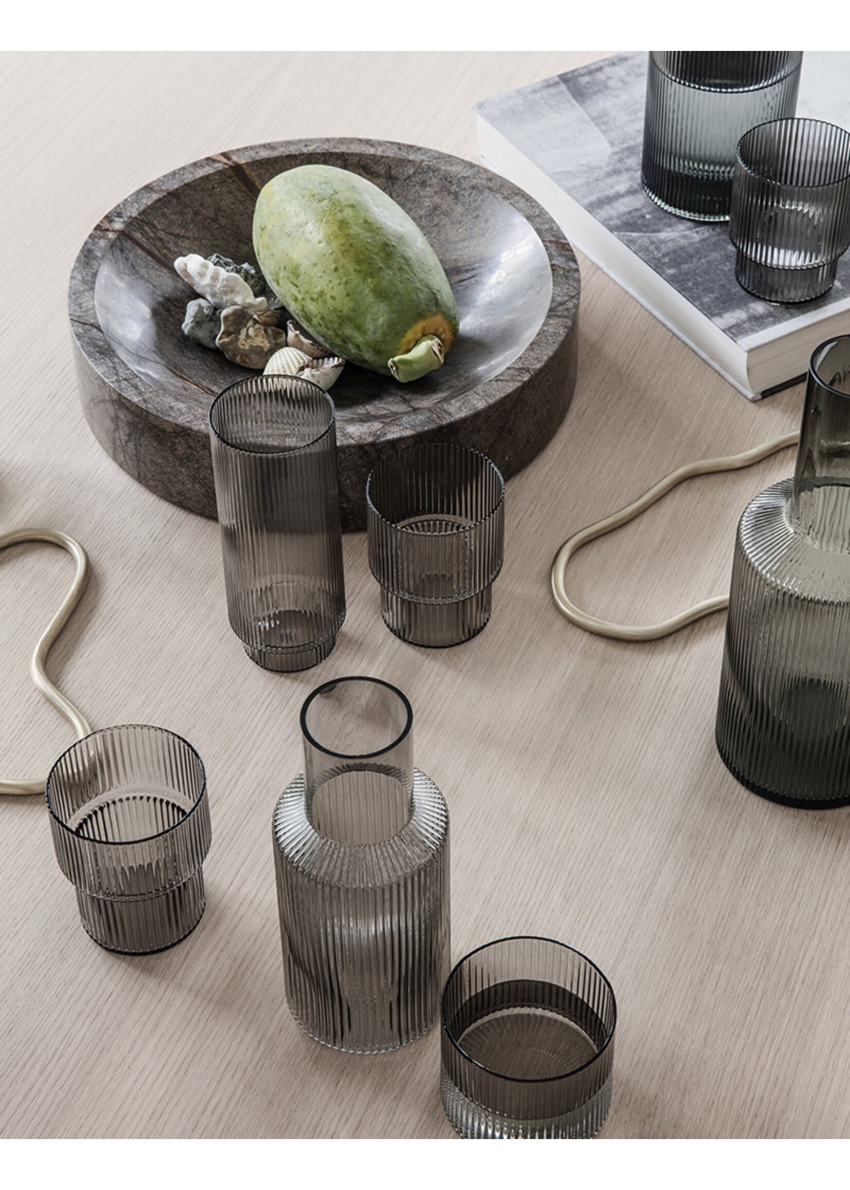 Ferm Living Ripple Glasses - Set of 4 - Smoked Grey