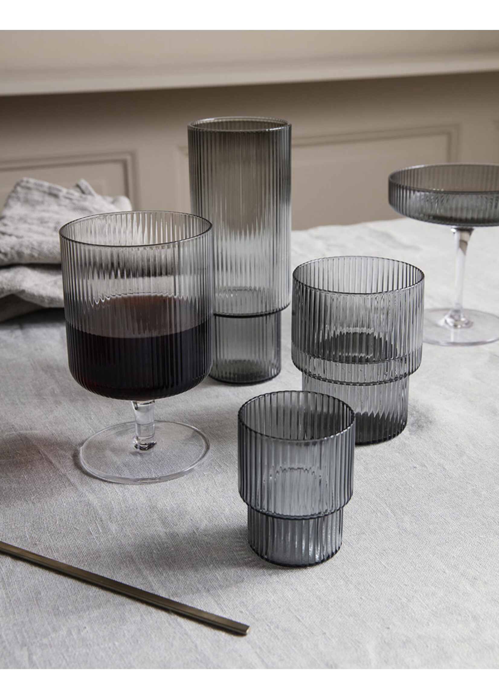 Ferm Living Ripple Glasses - Set of 4 - Smoked Grey