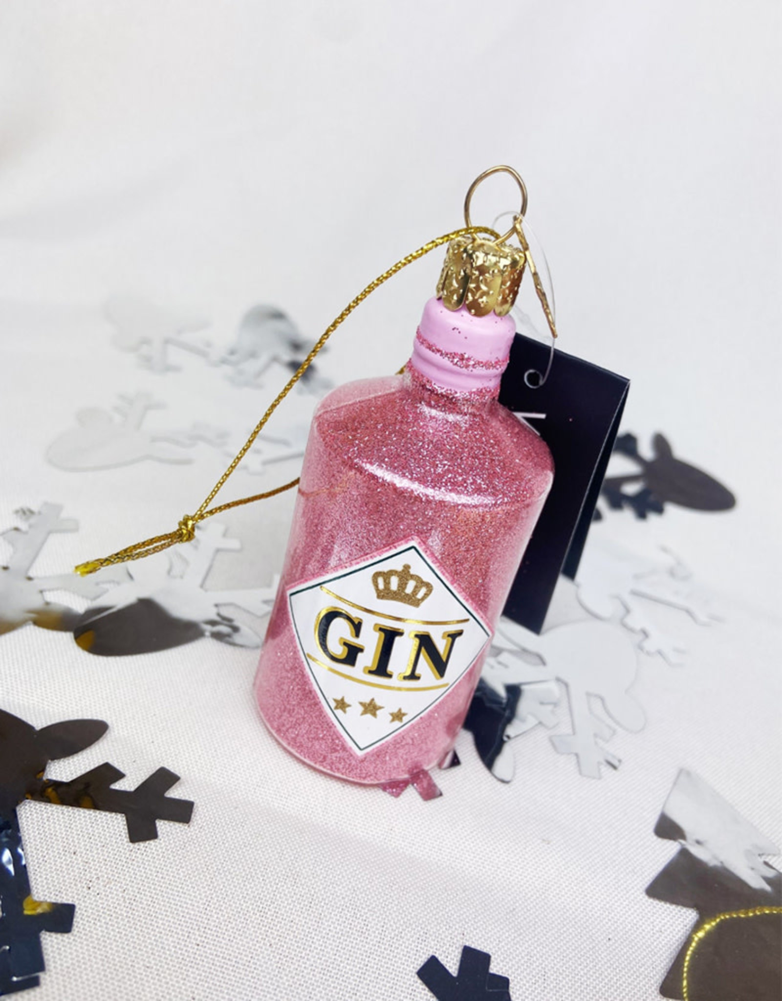 Vondels Glass Ornament - Gin Bottle Pink