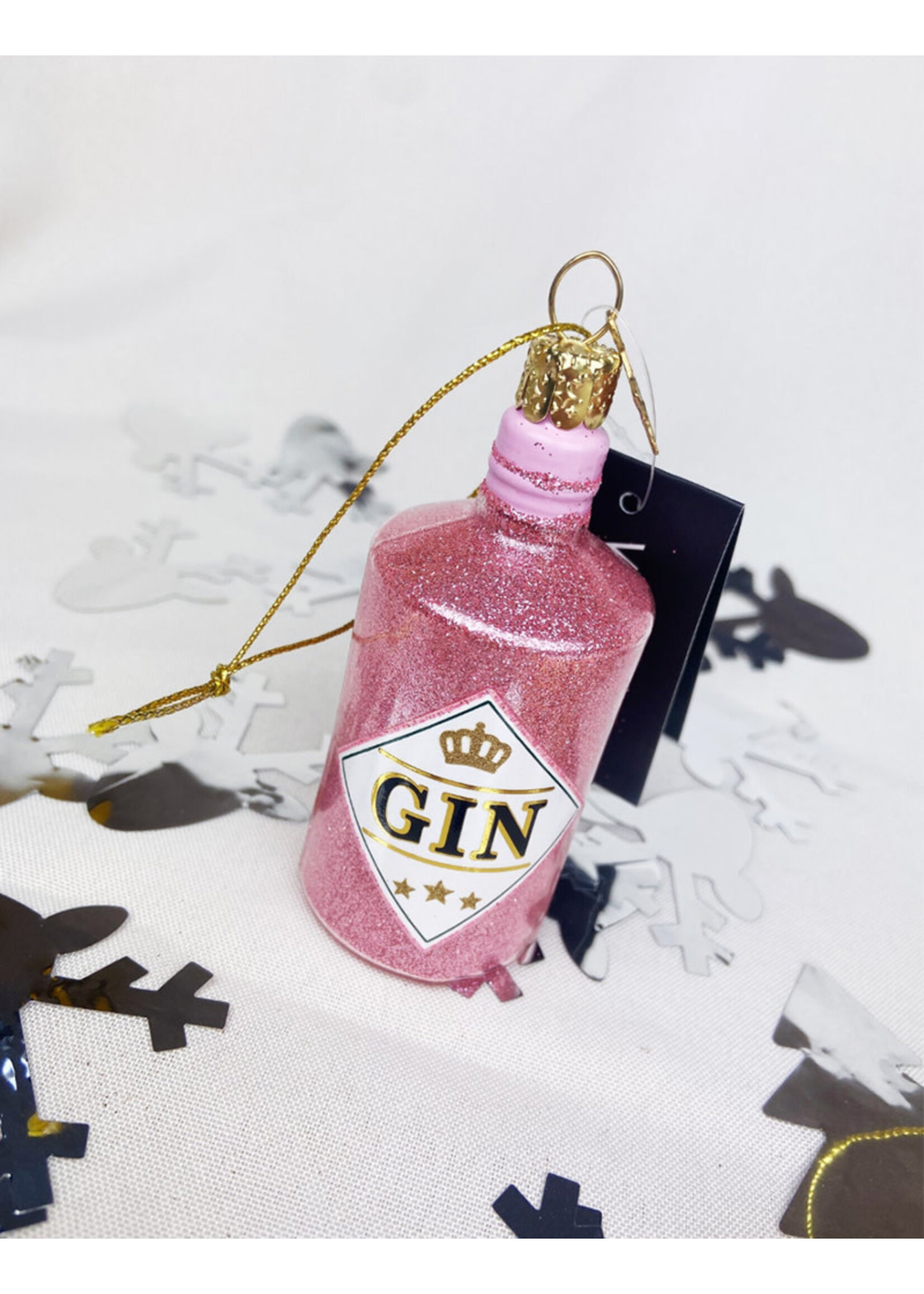 Vondels Glass Ornament - Gin Bottle Pink