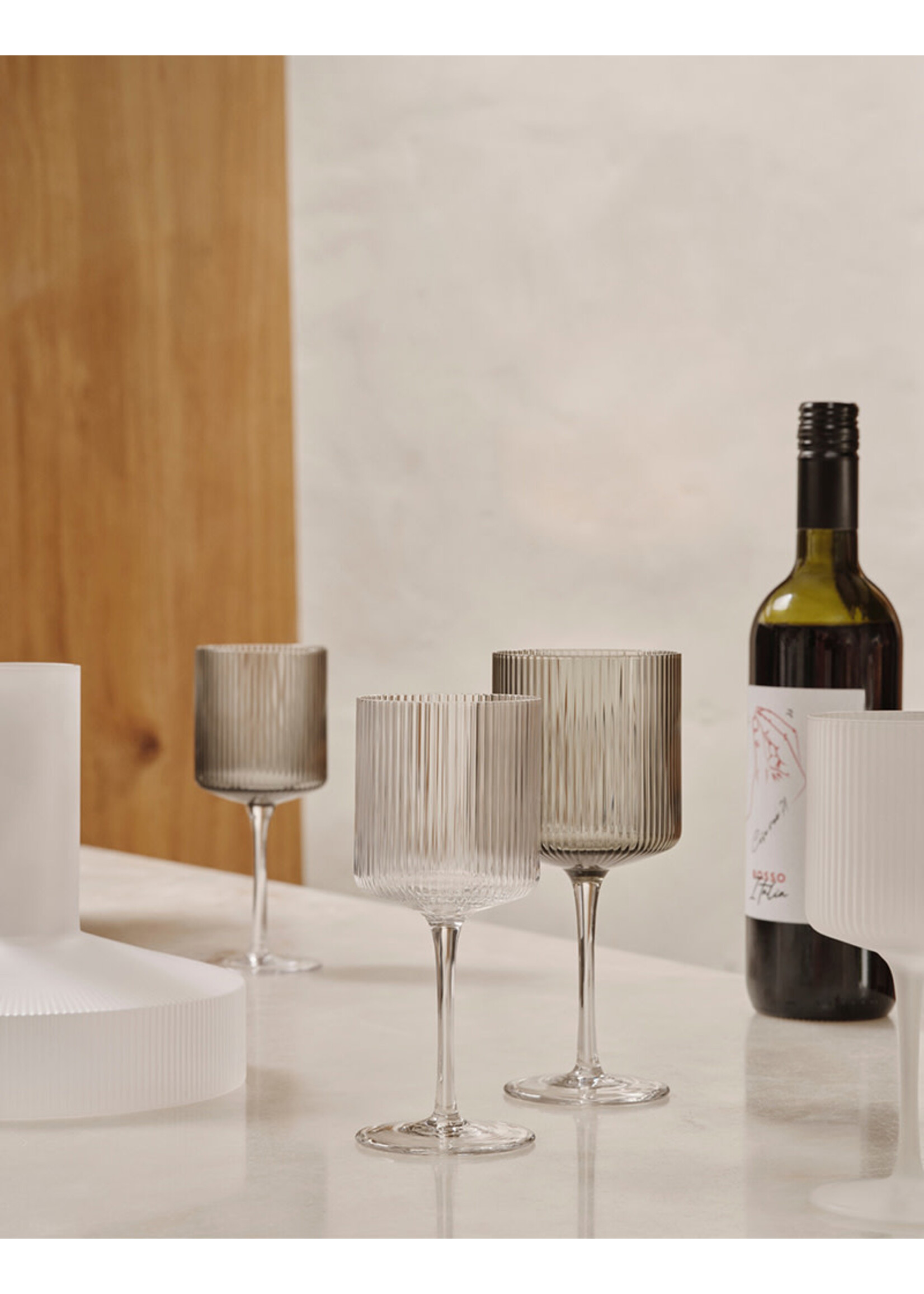 Ferm Living Ripple Red Wine Glasses - Set of 2 - Smoked Grey