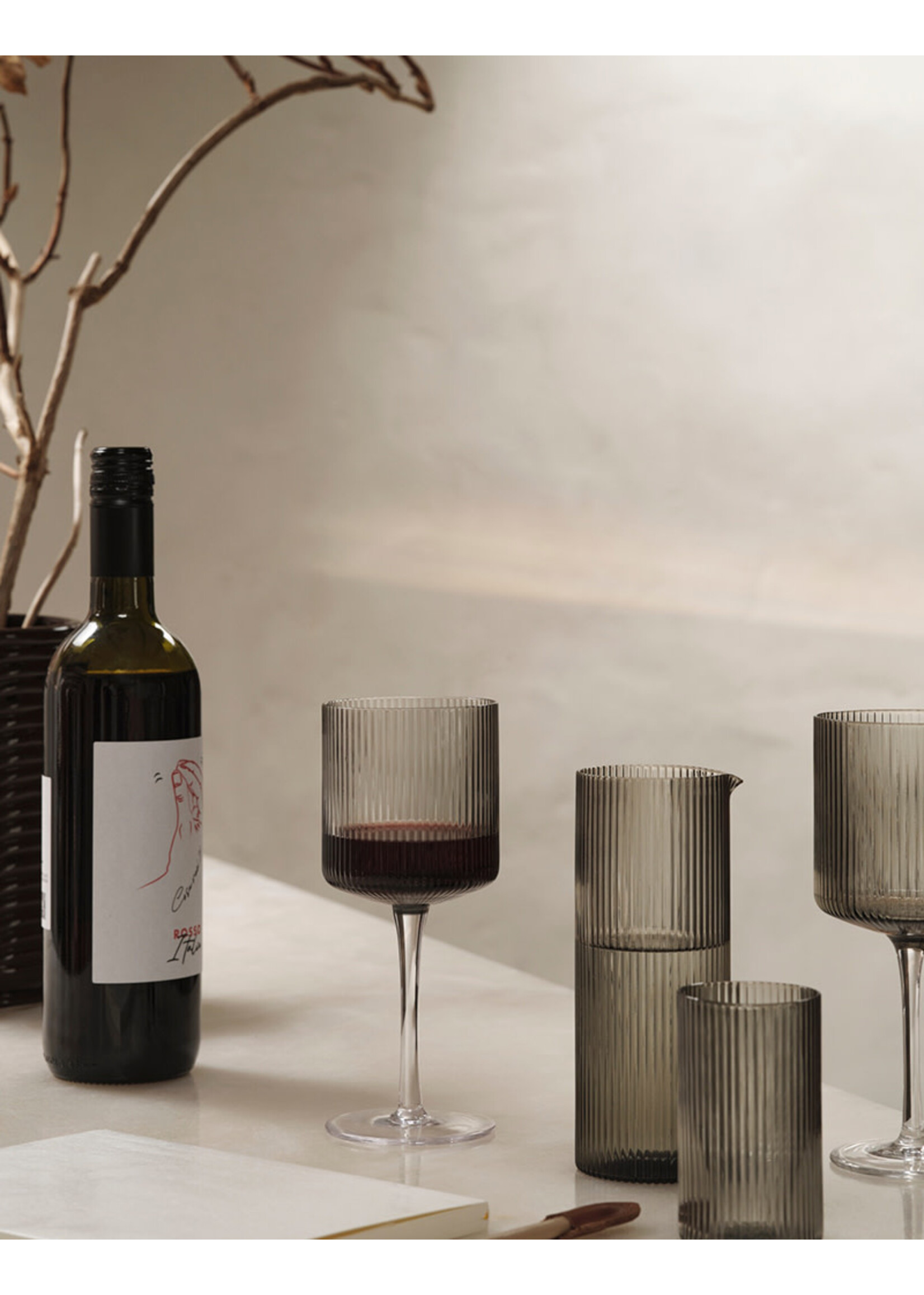 Ferm Living Ripple White Wine Glasses - Set of 2 - Smoked Grey