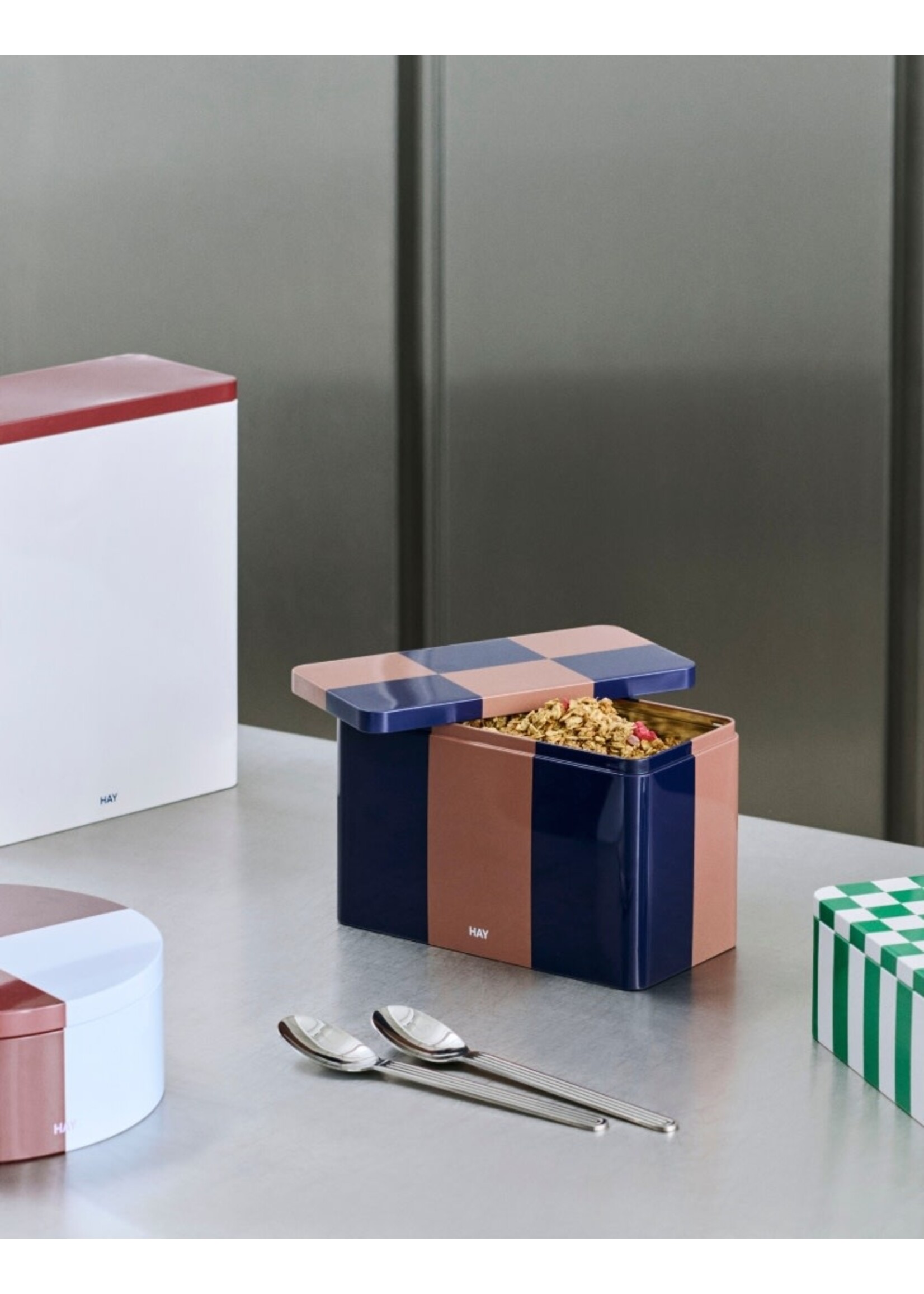 HAY Tin Container M - Brown/Midnight Blue