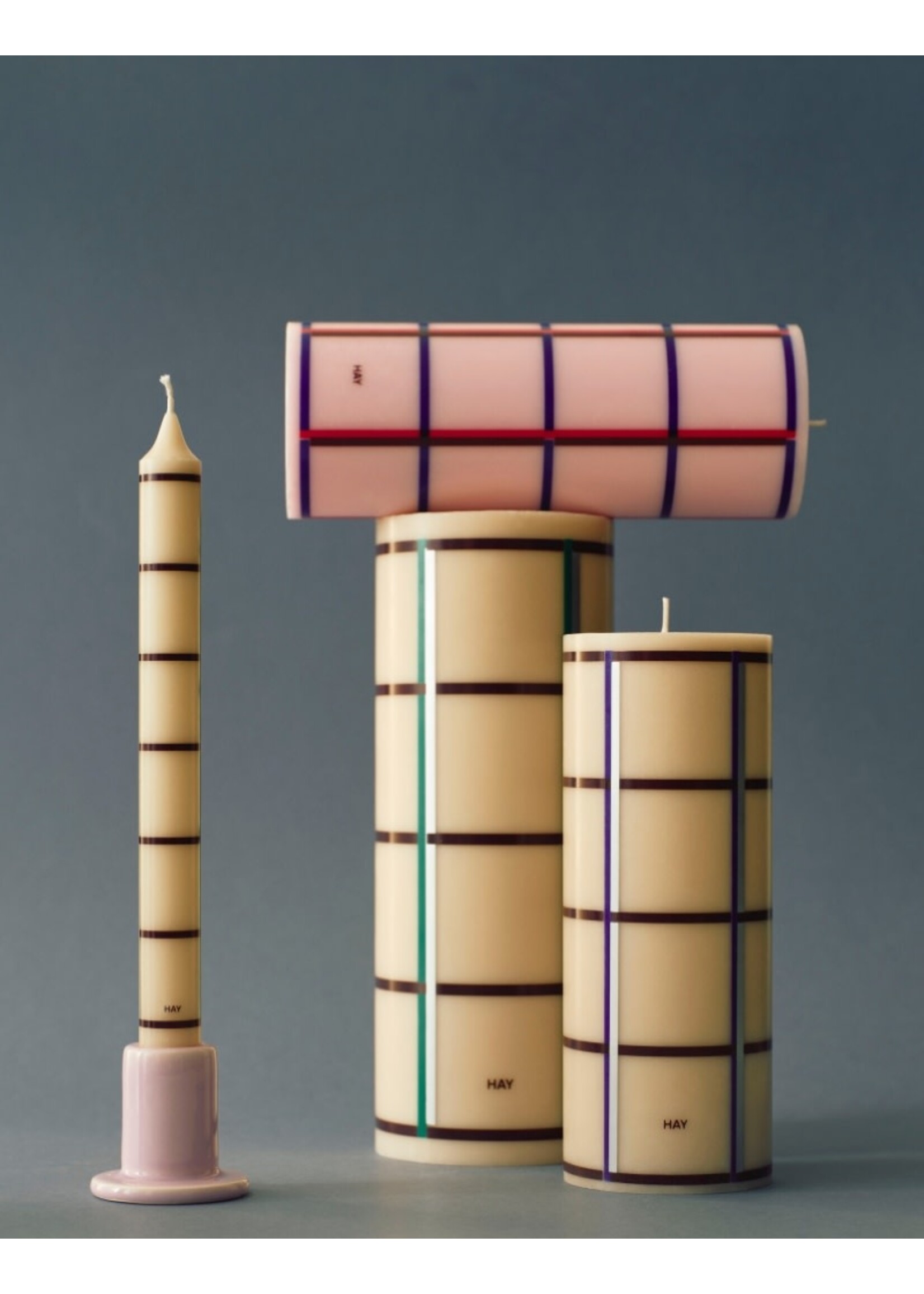 HAY Column Candle M - Off-White/Bordeaux/Blue/Silver