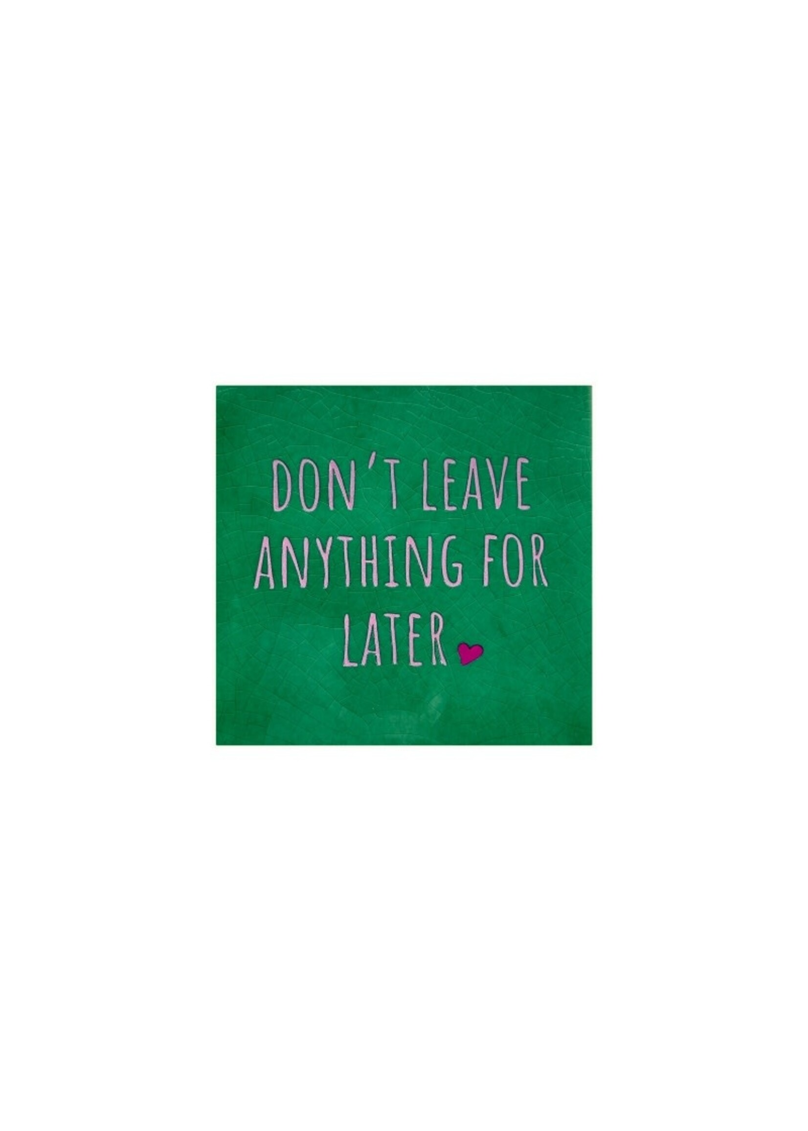 YETT Quote tegeltje - don't leave anything for later - groen/roze