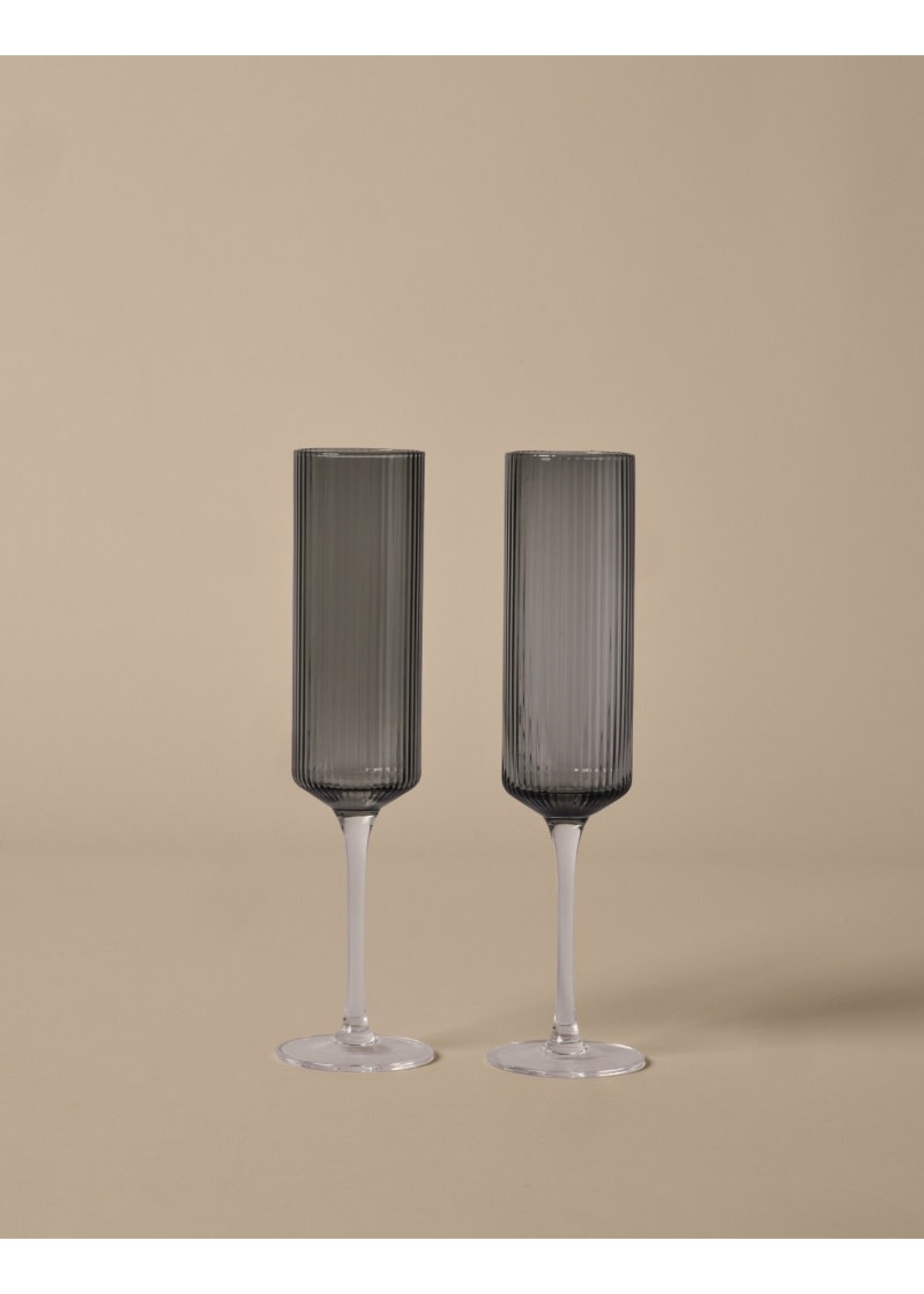 Ferm Living Ripple Champagne Flutes - Set of 2 - Smoked Grey