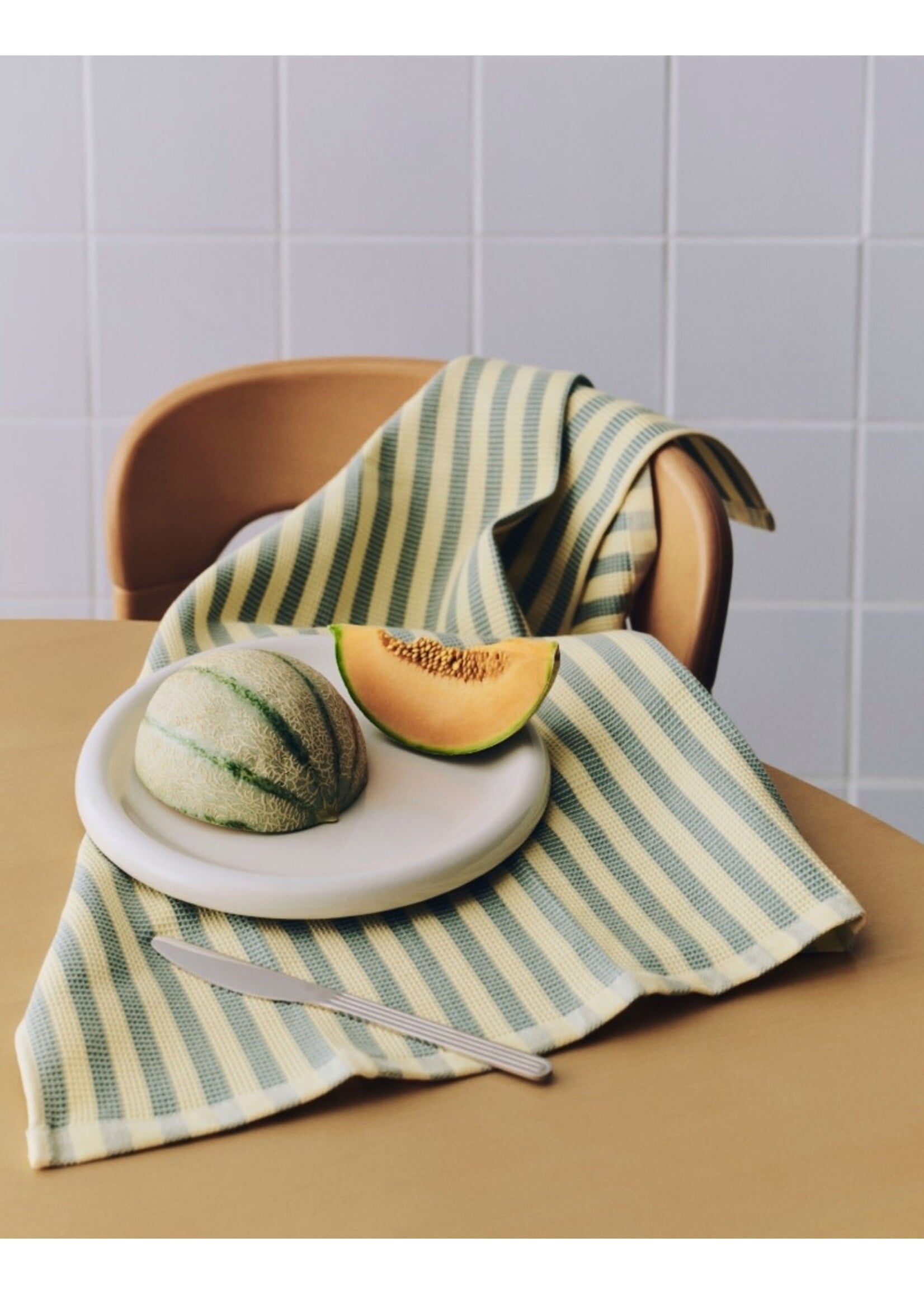 HAY Canteen Tea Towel - Green/Yellow Block Stripe