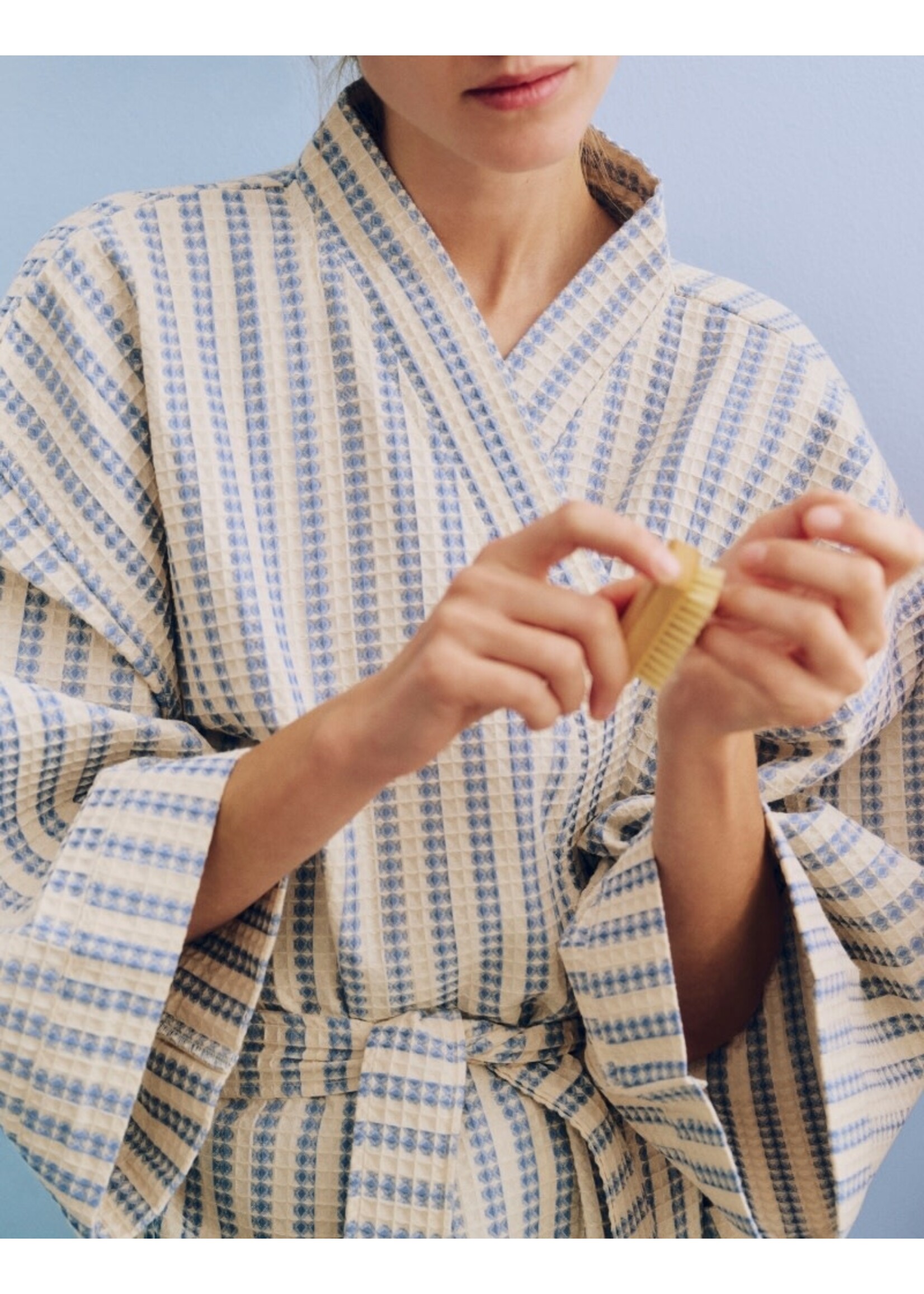 HAY Waffle Bathrobe - Stripe - Dusty Blue