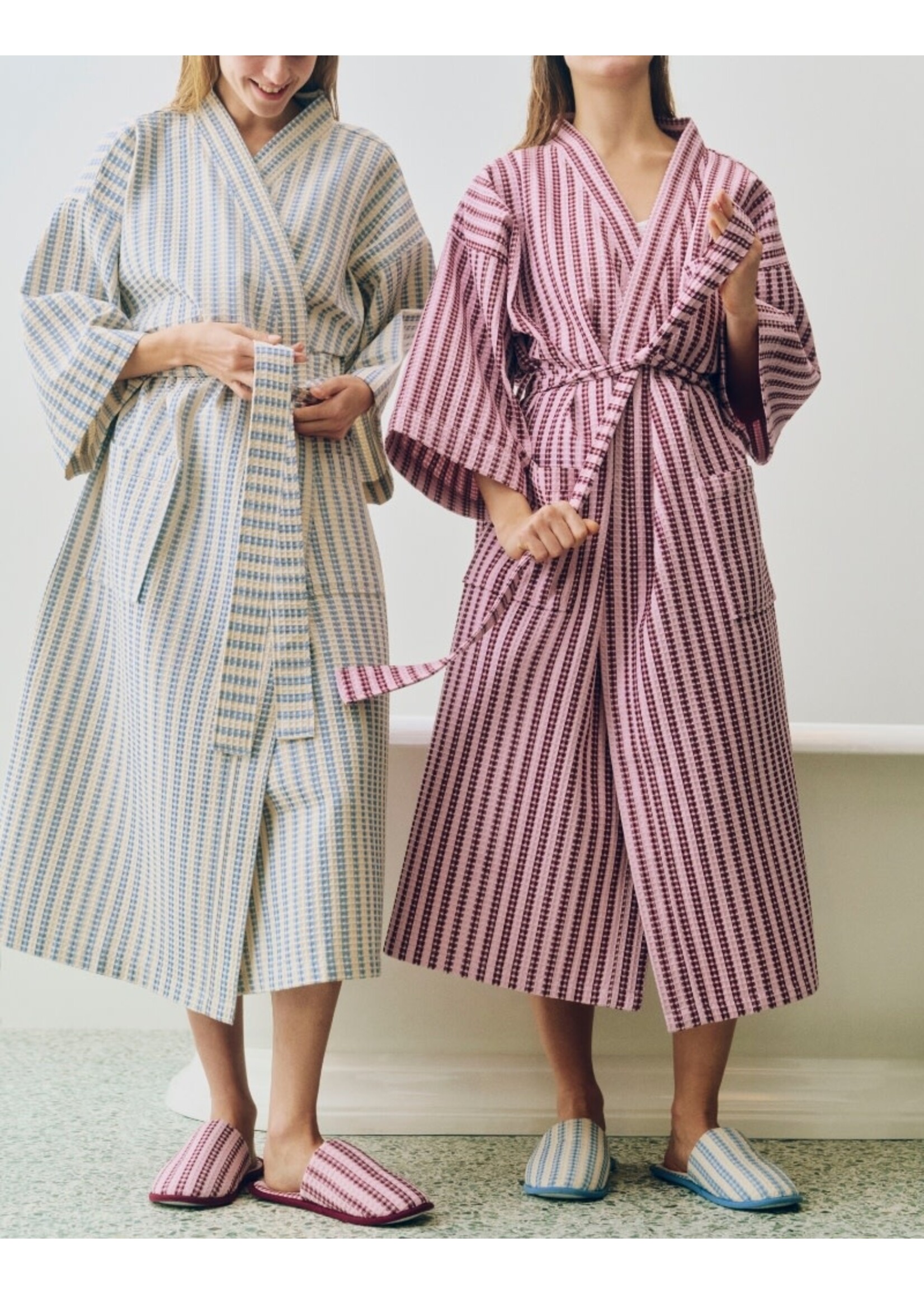 HAY Waffle Bathrobe - Stripe - Dusty Blue