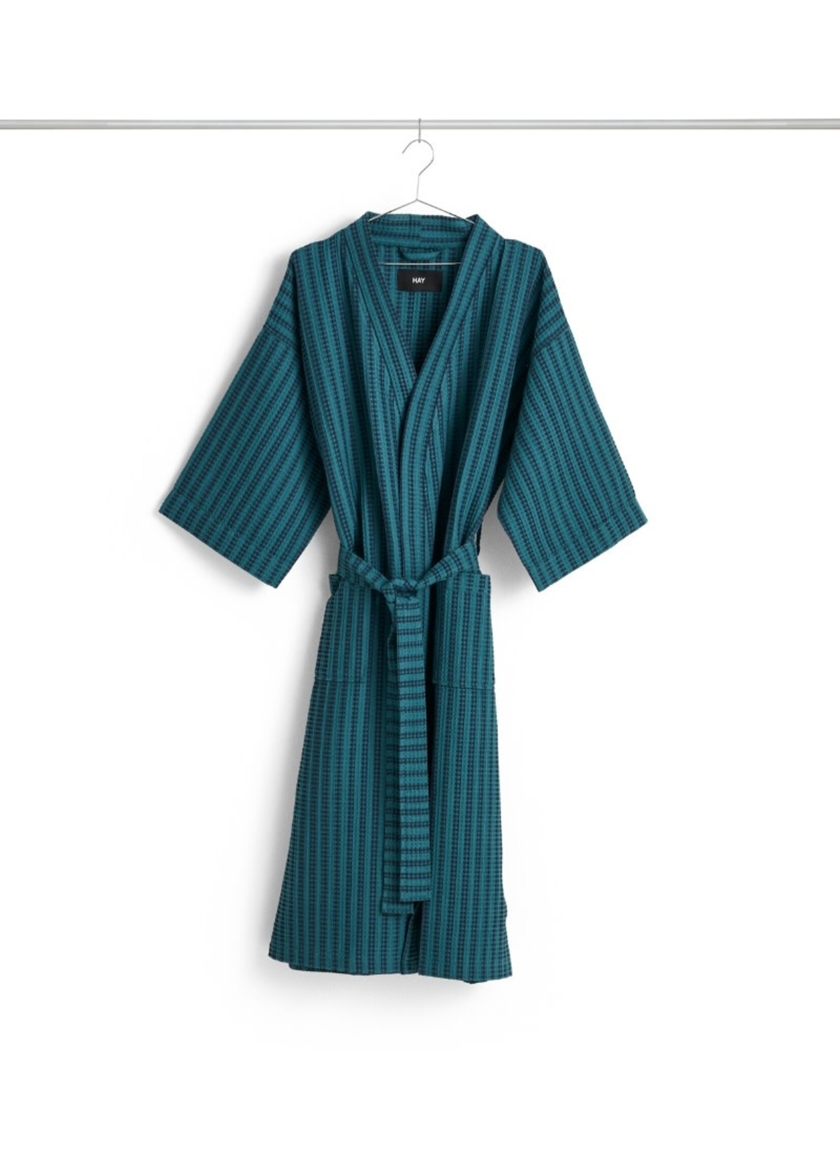 HAY Waffle Bathrobe - Stripe - Petrol Blue
