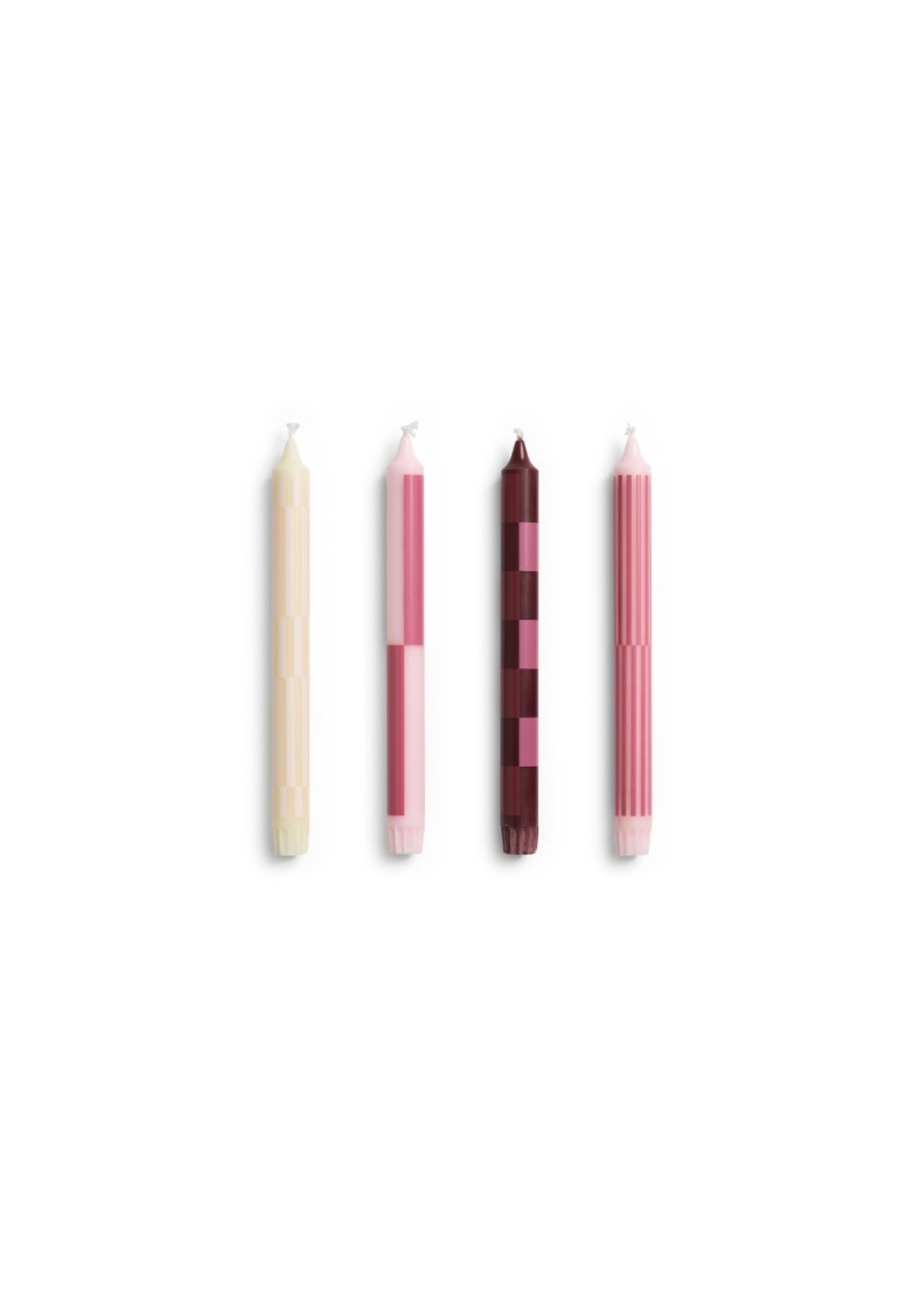 HAY Pattern Candle - Set of 4 - Pink & Bordeaux