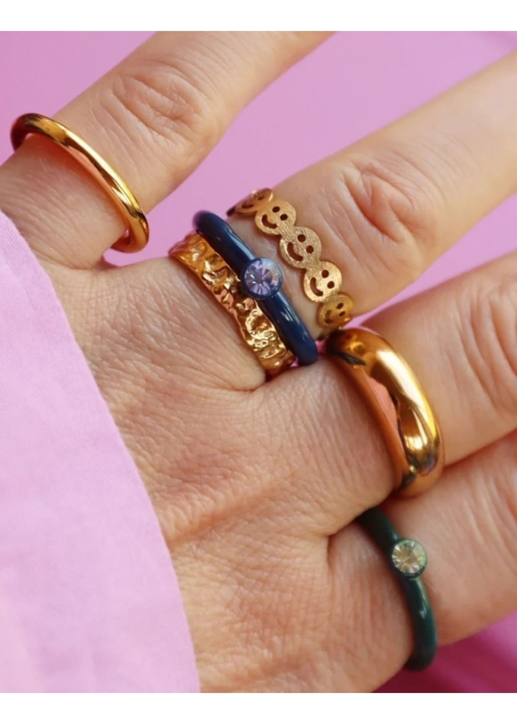 LULU Copenhagen Color Ring Crystal - Retro Dark Blue - 55