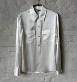 VINCE Off White Chest Pkt L/S Blouse