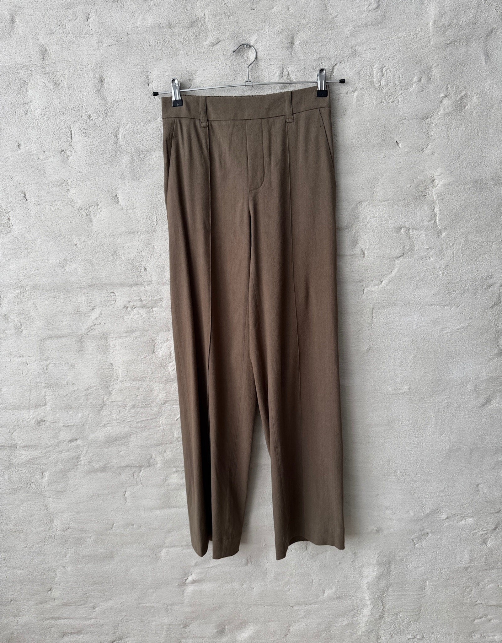 VINCE High Rise Pull On Linnen Pant Moss Smoke