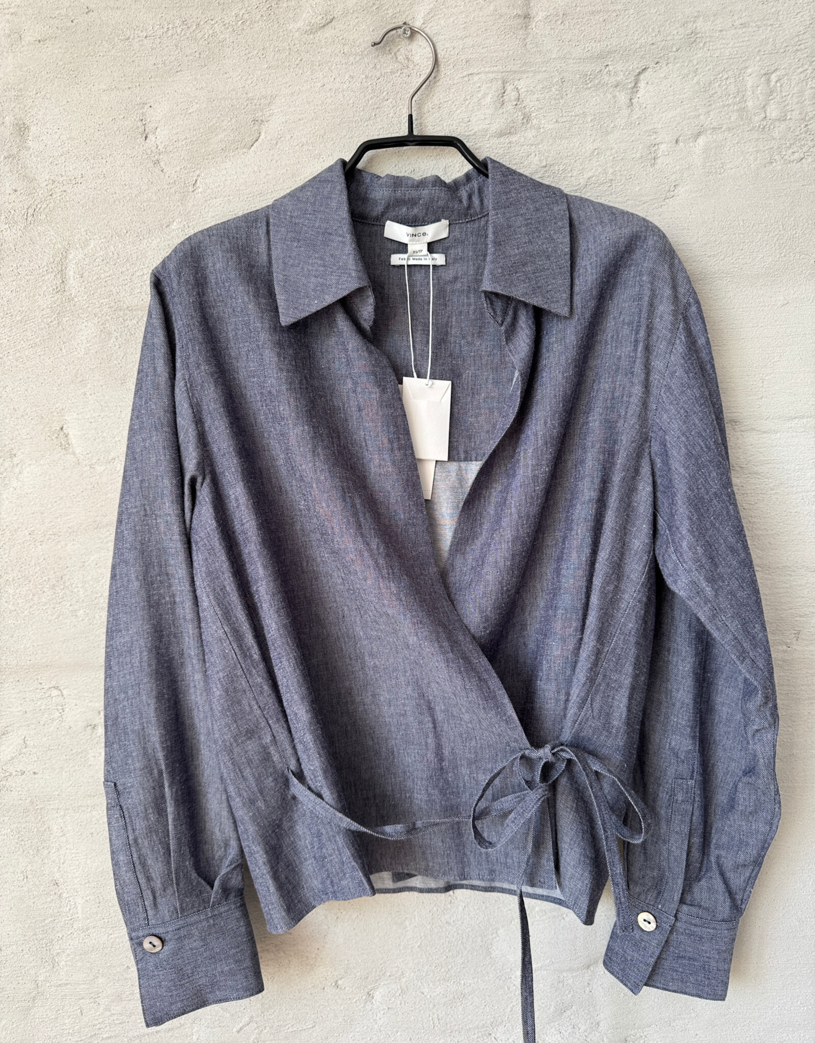 VINCE Collard Wrap Top Mid Indigo